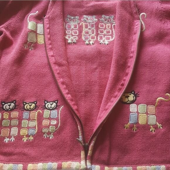 Christopher & Banks embroidered pink Cat Sweater Jacket Shacket Size Medium - Picture 5 of 9